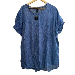 Ashley Stewart Blue Boxy Blouse with Cuffed Sleeves Size 20